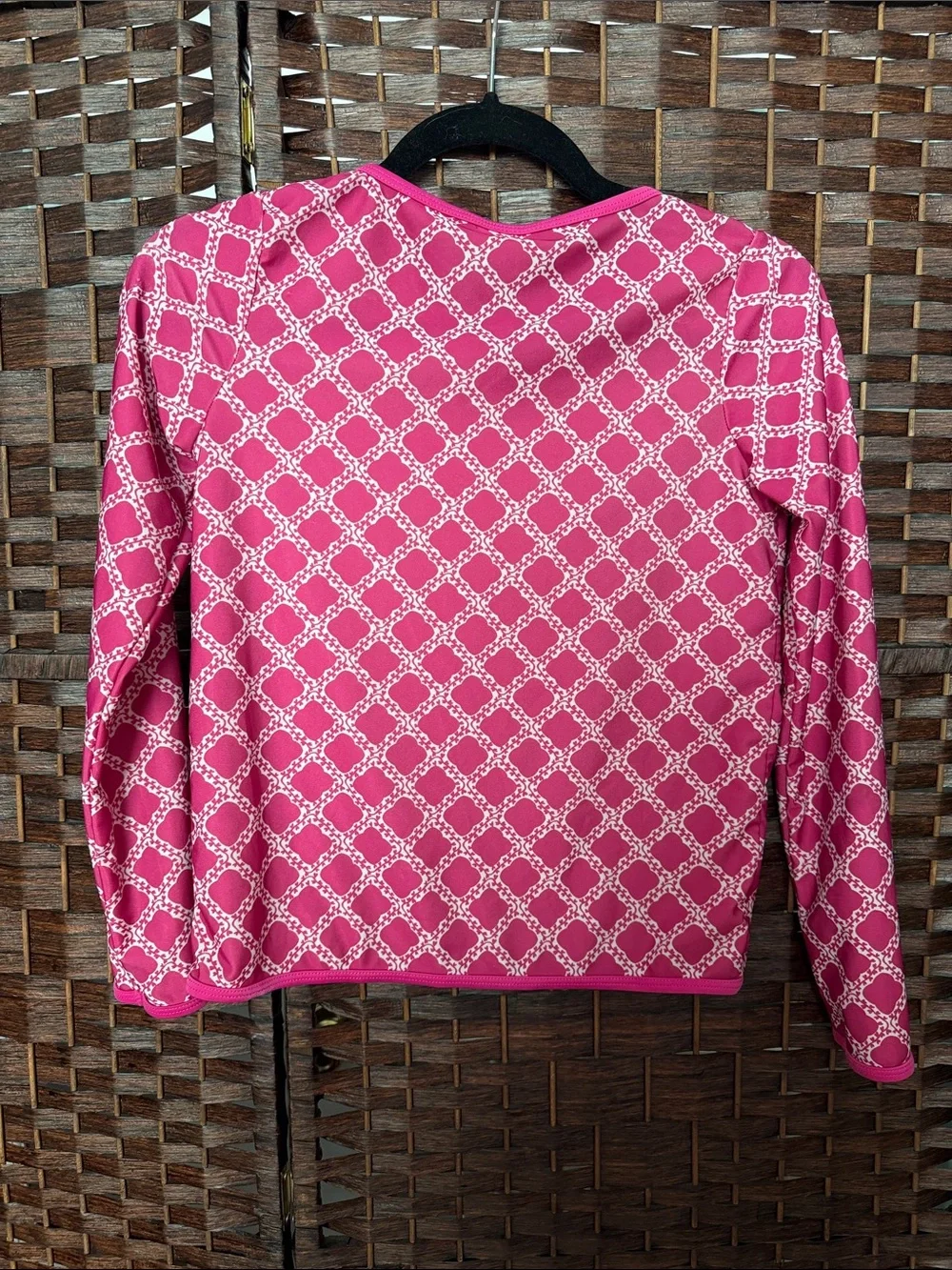Girls 14 Crazy 8 Rash Guard Sun Shirt EUC bright PINK geometric print